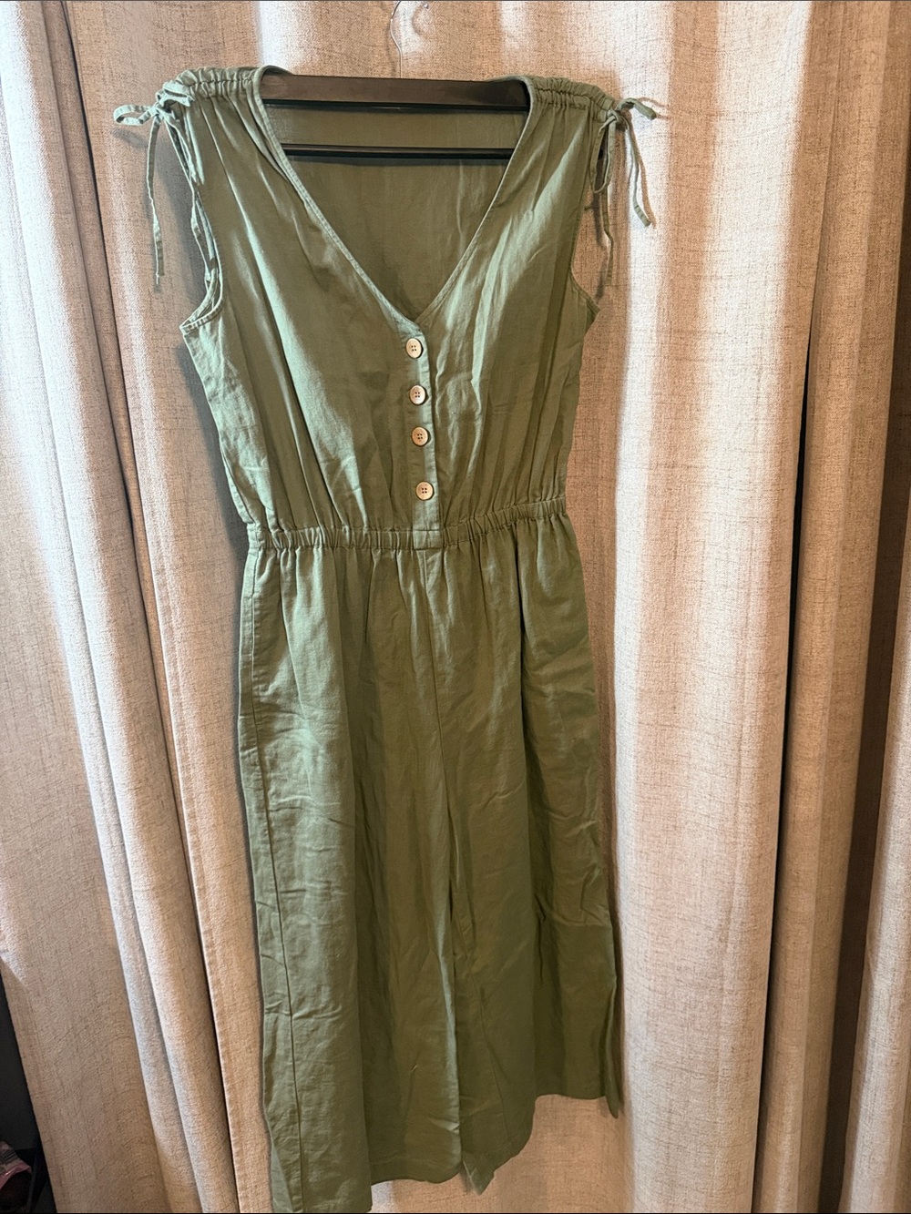 a.n.a Olive Green V-Neck Button-Front Midi Dress